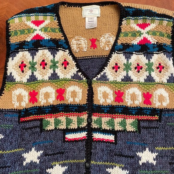 Vintage Hand Knit Susan Bristol Cotton Sleeveless Sweater XL Vest Cardigan - Picture 11 of 13